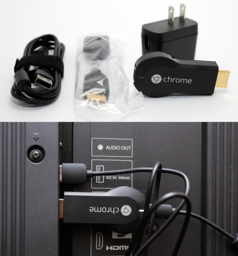 Chromecast is a cheap plastic dongle and a mess to connect to any standard TV (Photos stolen from CNET and the web)